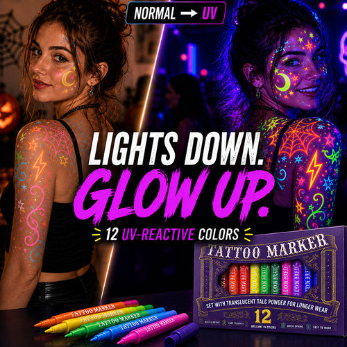 UV Blacklight Tattoo Markers — 12 Vibrant Glow Colors