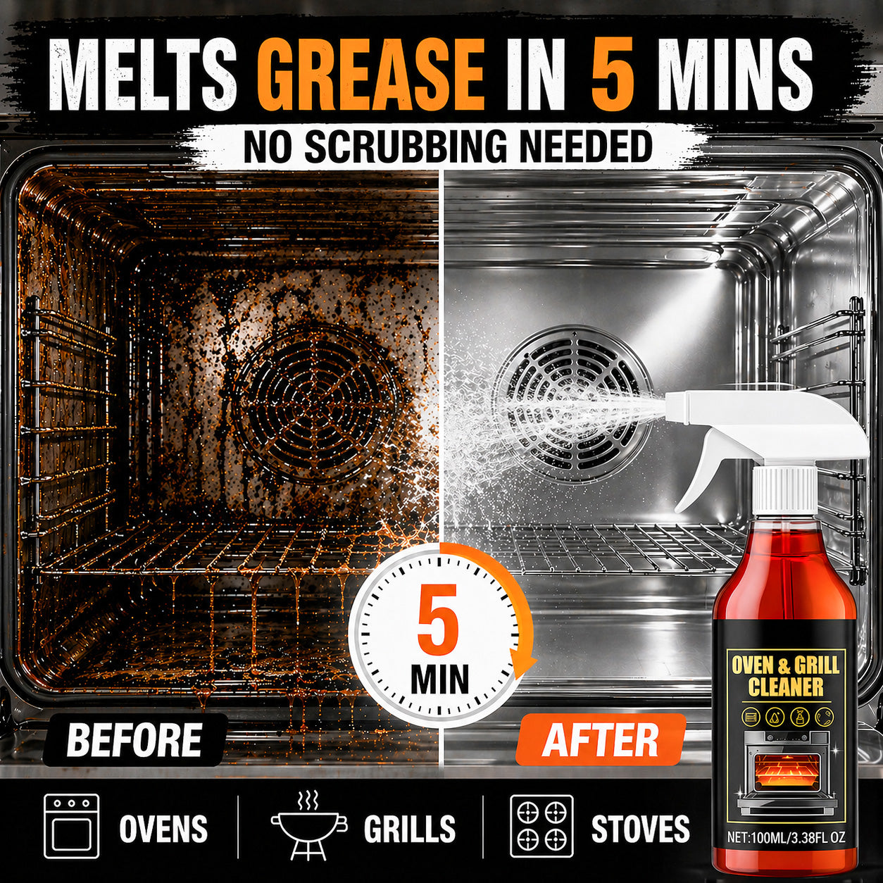 🔥Martie™ No-Scrub Oven & Grill Cleaner for Stubborn Grease & Burnt Residue