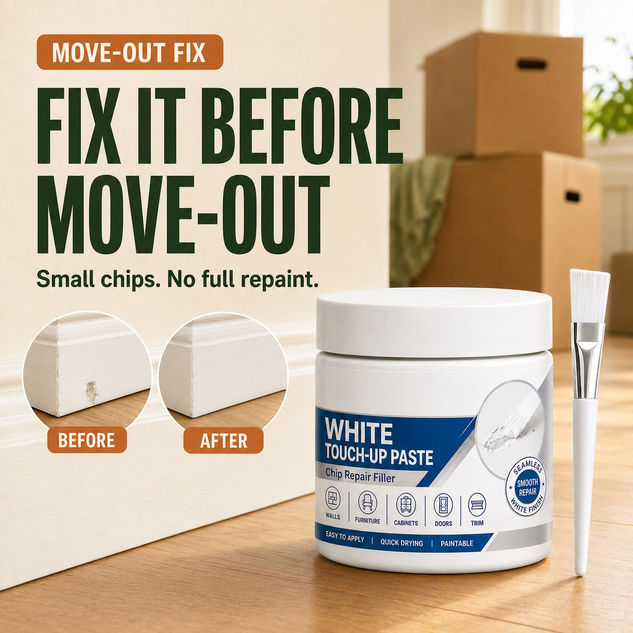Martie™ Move-Out White Touch-Up Paste with Brush