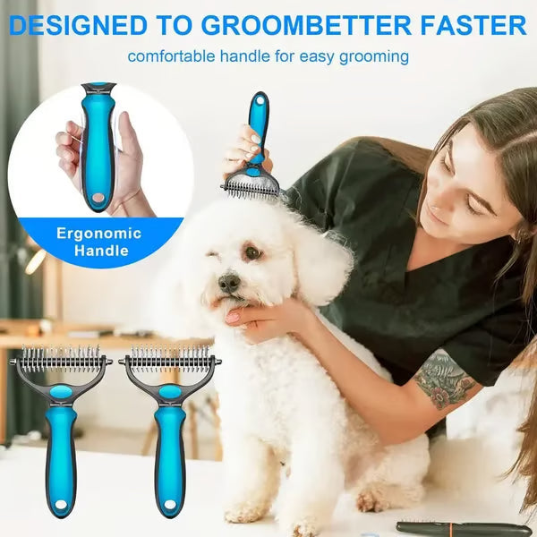 Martie™ Professional Double-Sided Pet Grooming Rake ✨ Undercoat Deshedding Tool for Dogs & Cats 🐶🐱