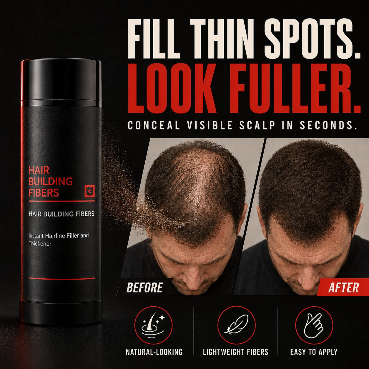 Instant Hair Building Fibers – Hairline Filler & Fuller-Looking Hair