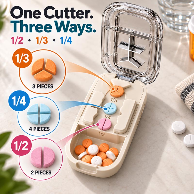 Molvirae™ 3-Way Pill Cutter with Storage