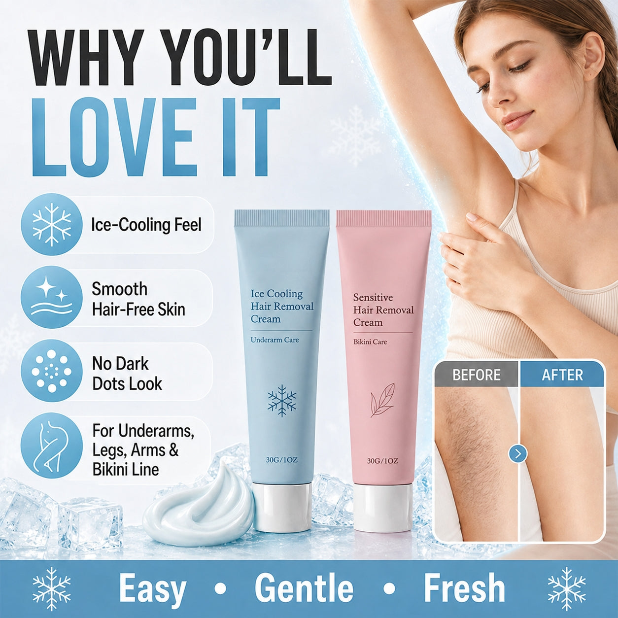 Targeted Hair Removal Cream — Complete Removal. No Dark Dots. Inhibits Regrowth.