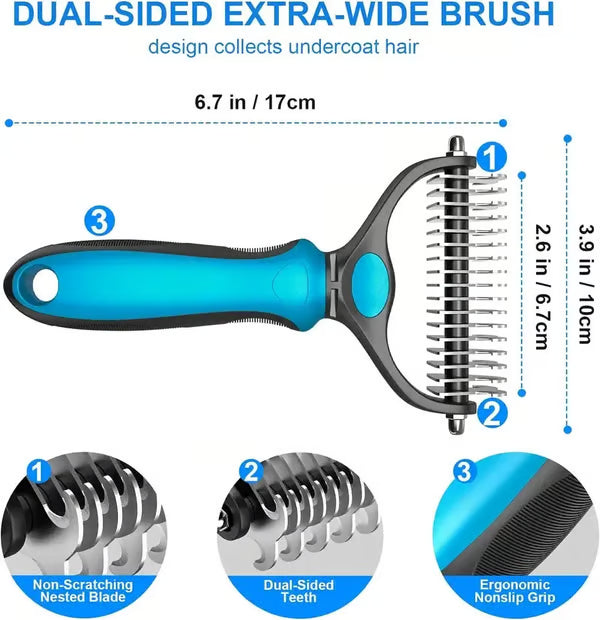 Martie™ Professional Double-Sided Pet Grooming Rake ✨ Undercoat Deshedding Tool for Dogs & Cats 🐶🐱