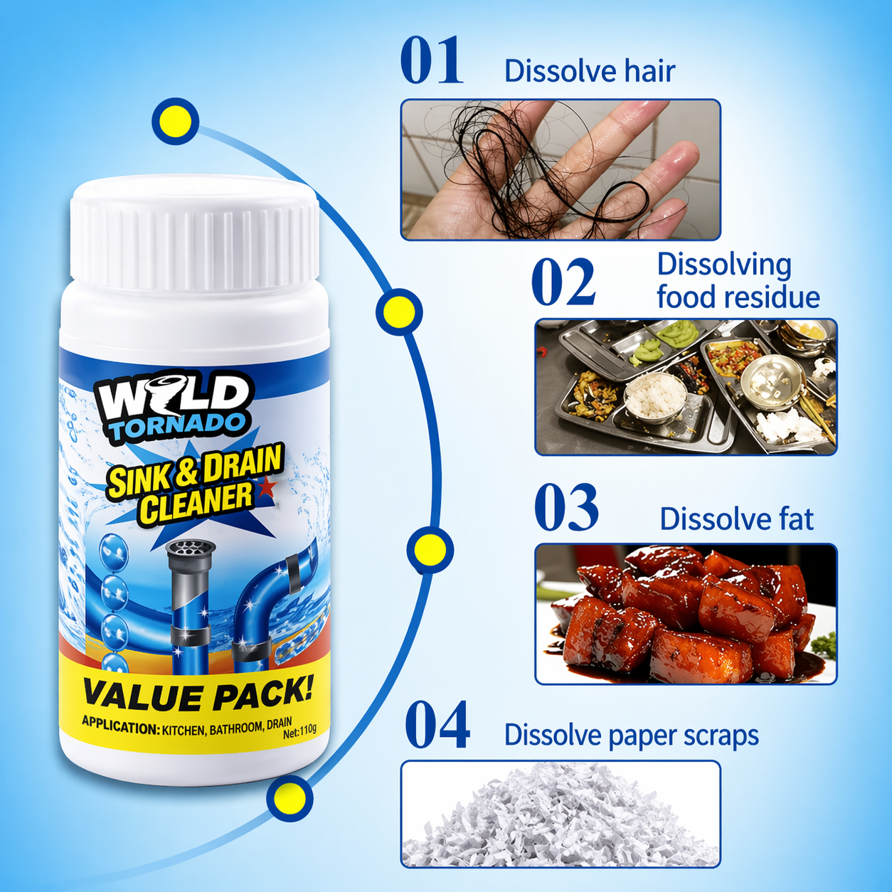 Martie™ Fast-Acting Drain Cleaner Powder for Hair, Grease & Tough Clogs