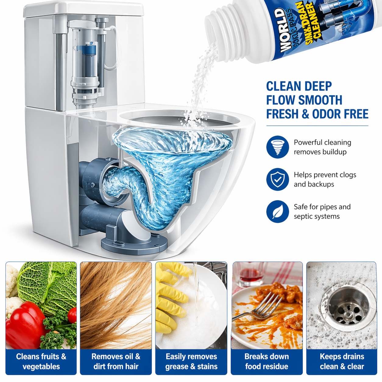 Martie™ Fast-Acting Drain Cleaner Powder for Hair, Grease & Tough Clogs