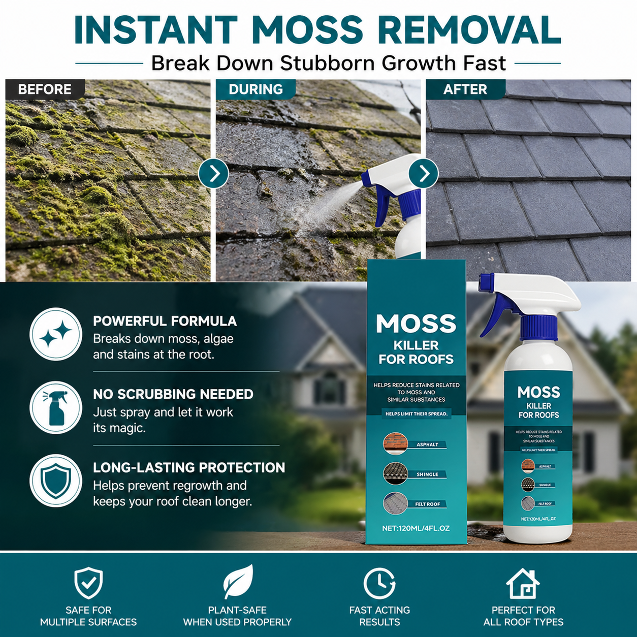 🌧️Martie™  Multi-Surface Roof Moss & Algae Cleaner Spray