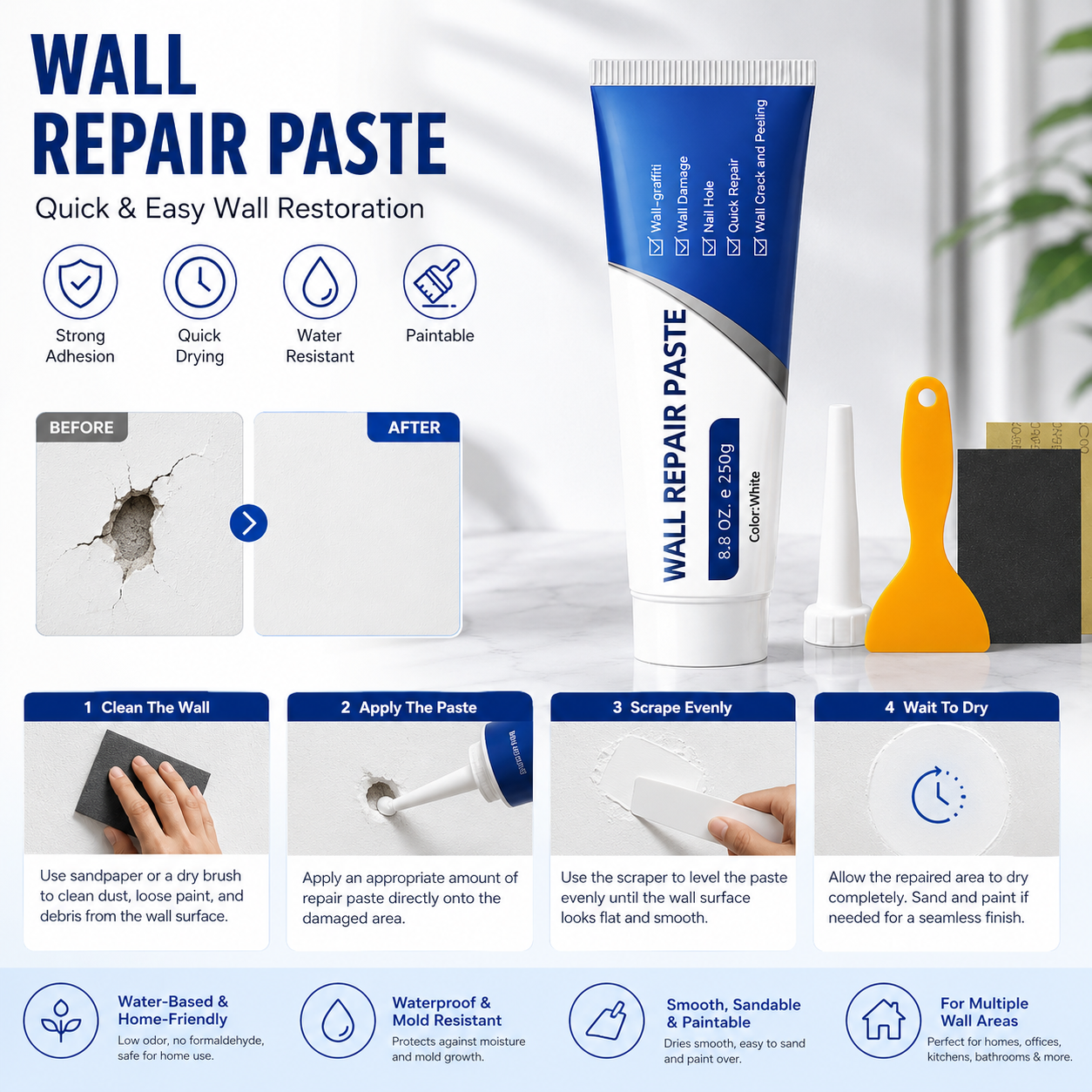 🛠️ Wall Crack Repair Paste — Restore Damaged Walls Fast & Easy