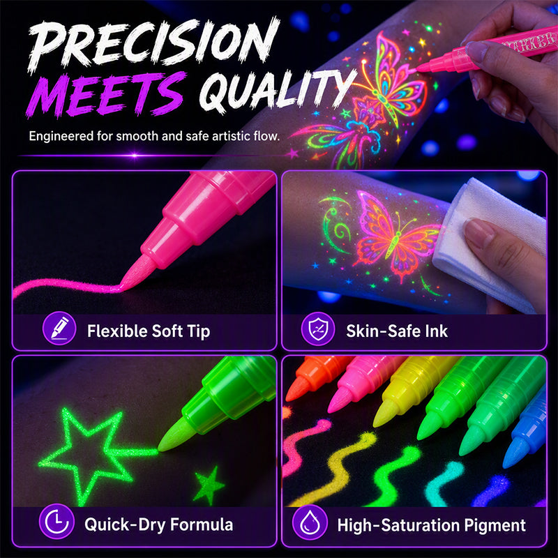 UV Blacklight Tattoo Markers — 12 Vibrant Glow Colors