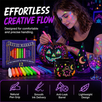 UV Blacklight Tattoo Markers — 12 Vibrant Glow Colors