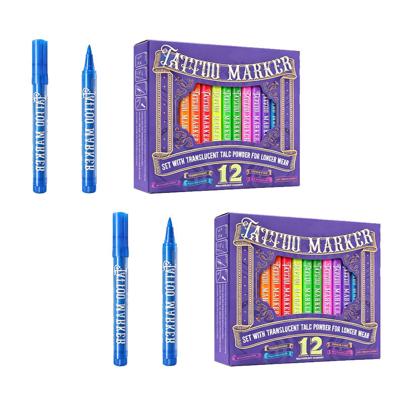 UV Blacklight Tattoo Markers — 12 Vibrant Glow Colors